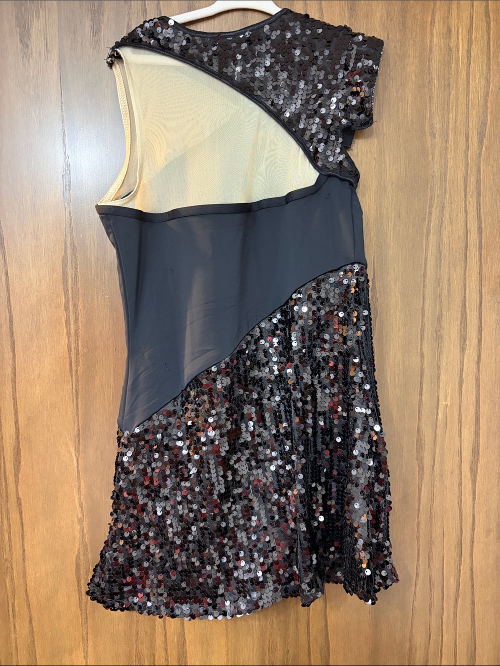 balera dancer wear Black Sequin Asymmetrical One-Sleeve Dress - Picture 3 of 4